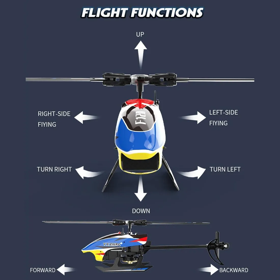 YU Xiang F120 Remote Control Helicopter 6CH Direct Drive Brushless RC Helicopter with 6-Axis Gyro, 3D/6G Mode, Metal Digital Servo, Mini Hobby Helicopters RC Aircraft - Right Control/Blue