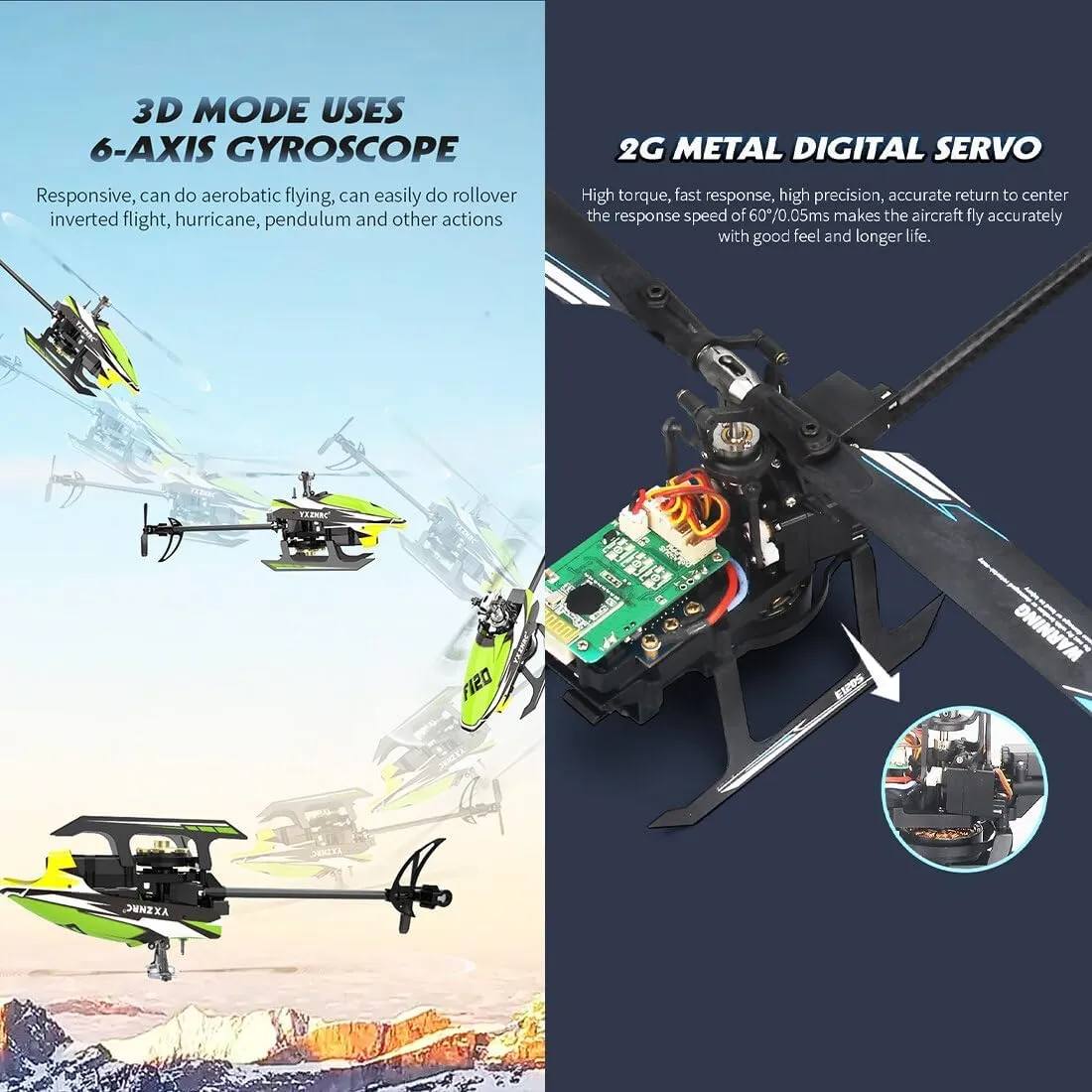YU Xiang F120 Remote Control Helicopter 6CH Direct Drive Brushless RC Helicopter with 6-Axis Gyro, 3D/6G Mode, Metal Digital Servo, Mini Hobby Helicopters RC Aircraft - Right Control/Blue