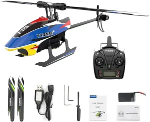 YU Xiang F120 Remote Control Helicopter 6CH Direct Drive Brushless RC Helicopter with 6-Axis Gyro, 3D/6G Mode, Metal Digital Servo, Mini Hobby Helicopters RC Aircraft - Right Control/Blue