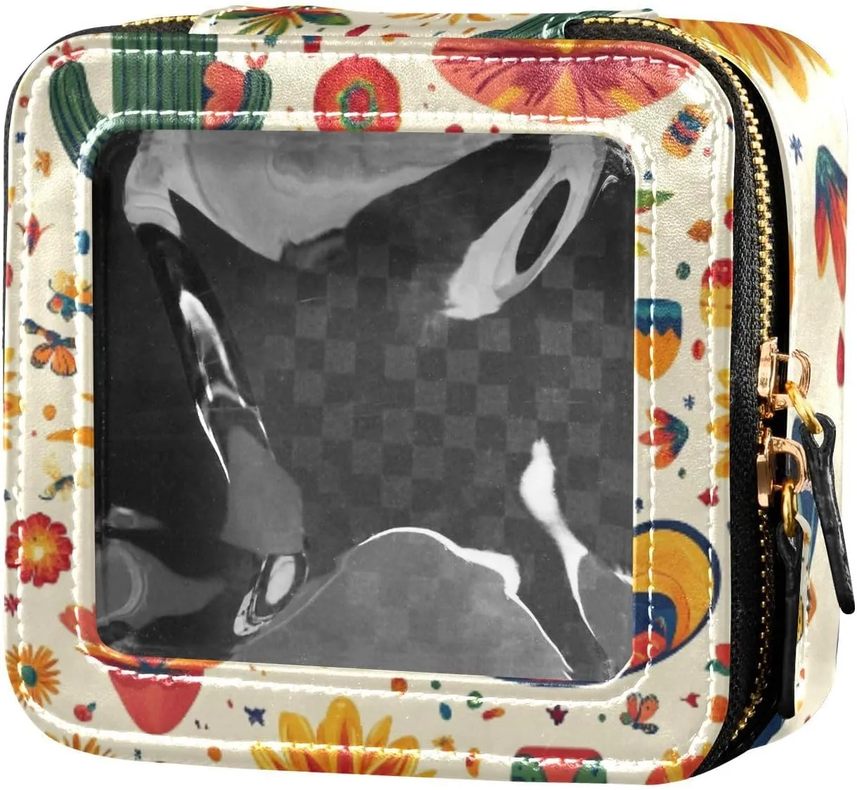 Yuiboo Clear Make Up Bag Mexican Cinco De Mayo Colorful Flowers Travel Toiletry Bag Cosmetic Bag with Zipper for Travel