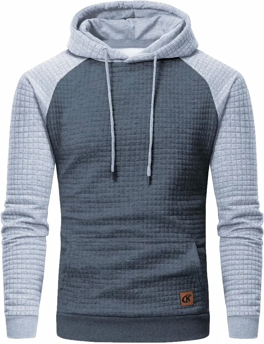 Yundobop Men's Pullover Hoodies Plaid Jacquard Long Sleeve Drawstring Hipster Casual Hooded Sweatshirts with Kanga Pockets