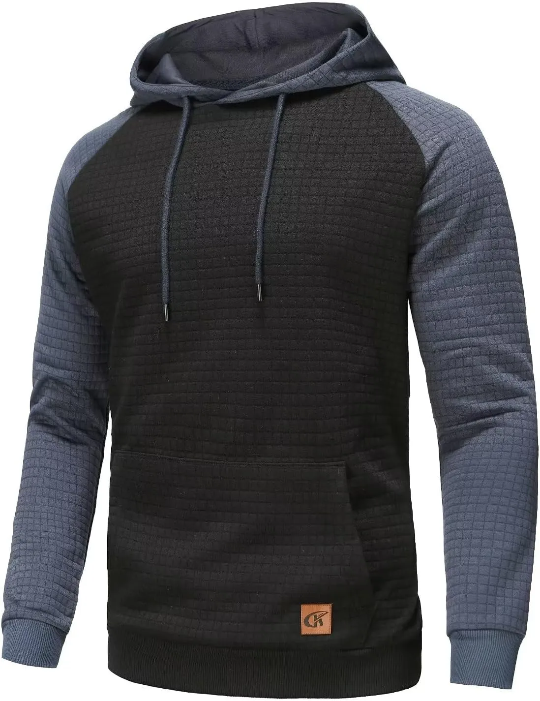 Yundobop Men's Pullover Hoodies Plaid Jacquard Long Sleeve Drawstring Hipster Casual Hooded Sweatshirts with Kanga Pockets