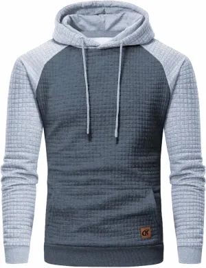 Yundobop Men's Pullover Hoodies Plaid Jacquard Long Sleeve Drawstring Hipster Casual Hooded Sweatshirts with Kanga Pockets