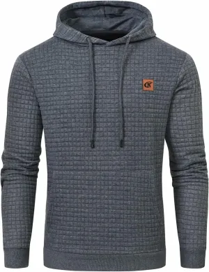 Yundobop Men's Pullover Hoodies Plaid Jacquard Long Sleeve Drawstring Hipster Casual Hooded Sweatshirts with Kanga Pockets