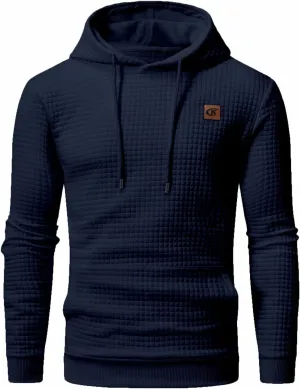 Yundobop Men's Pullover Hoodies Plaid Jacquard Long Sleeve Drawstring Hipster Casual Hooded Sweatshirts with Kanga Pockets