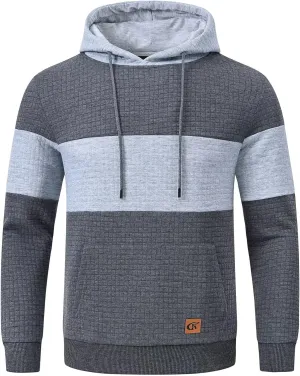 Yundobop Men's Pullover Hoodies Plaid Jacquard Long Sleeve Drawstring Hipster Casual Hooded Sweatshirts with Kanga Pockets