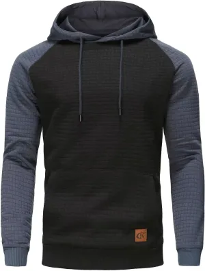 Yundobop Men's Pullover Hoodies Plaid Jacquard Long Sleeve Drawstring Hipster Casual Hooded Sweatshirts with Kanga Pockets