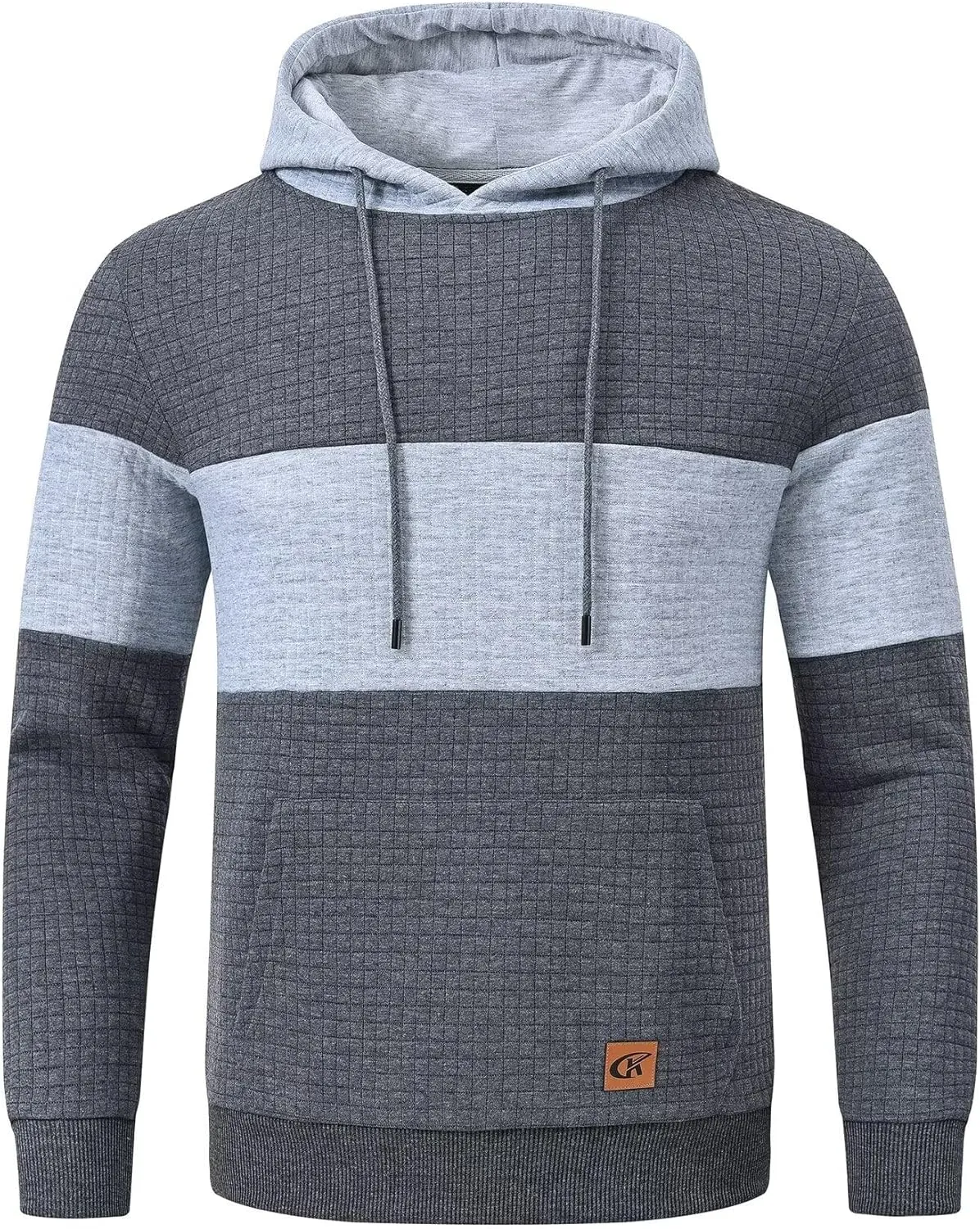 Yundobop Men's Pullover Hoodies Plaid Jacquard Long Sleeve Drawstring Hipster Casual Hooded Sweatshirts with Kanga Pockets