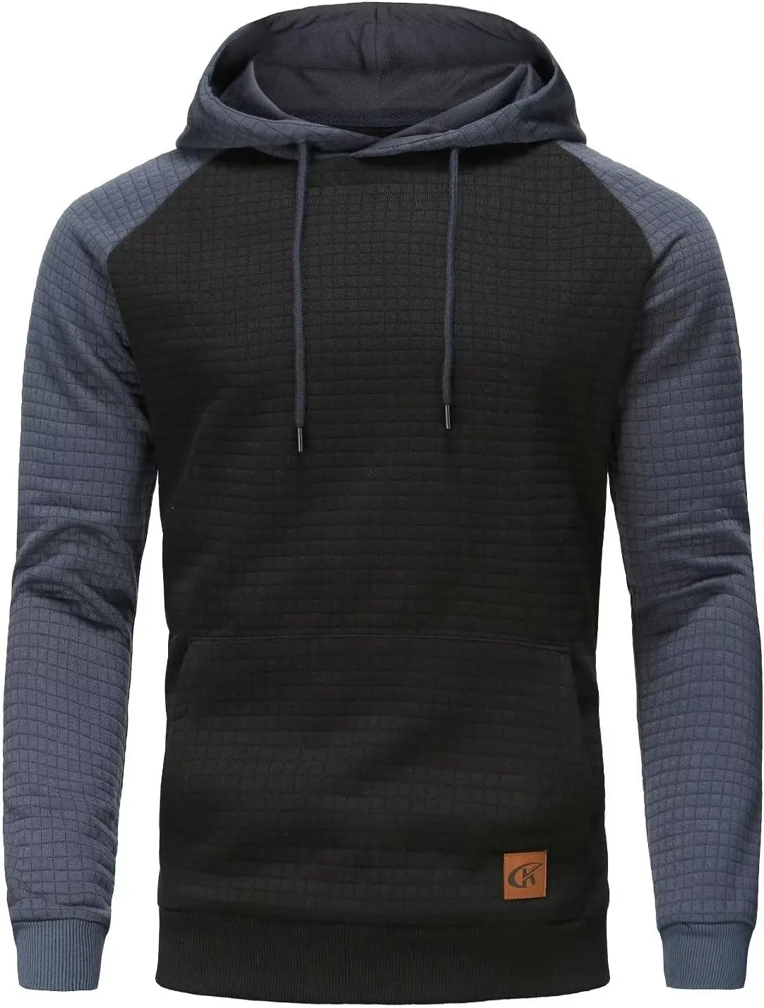 Yundobop Men's Pullover Hoodies Plaid Jacquard Long Sleeve Drawstring Hipster Casual Hooded Sweatshirts with Kanga Pockets
