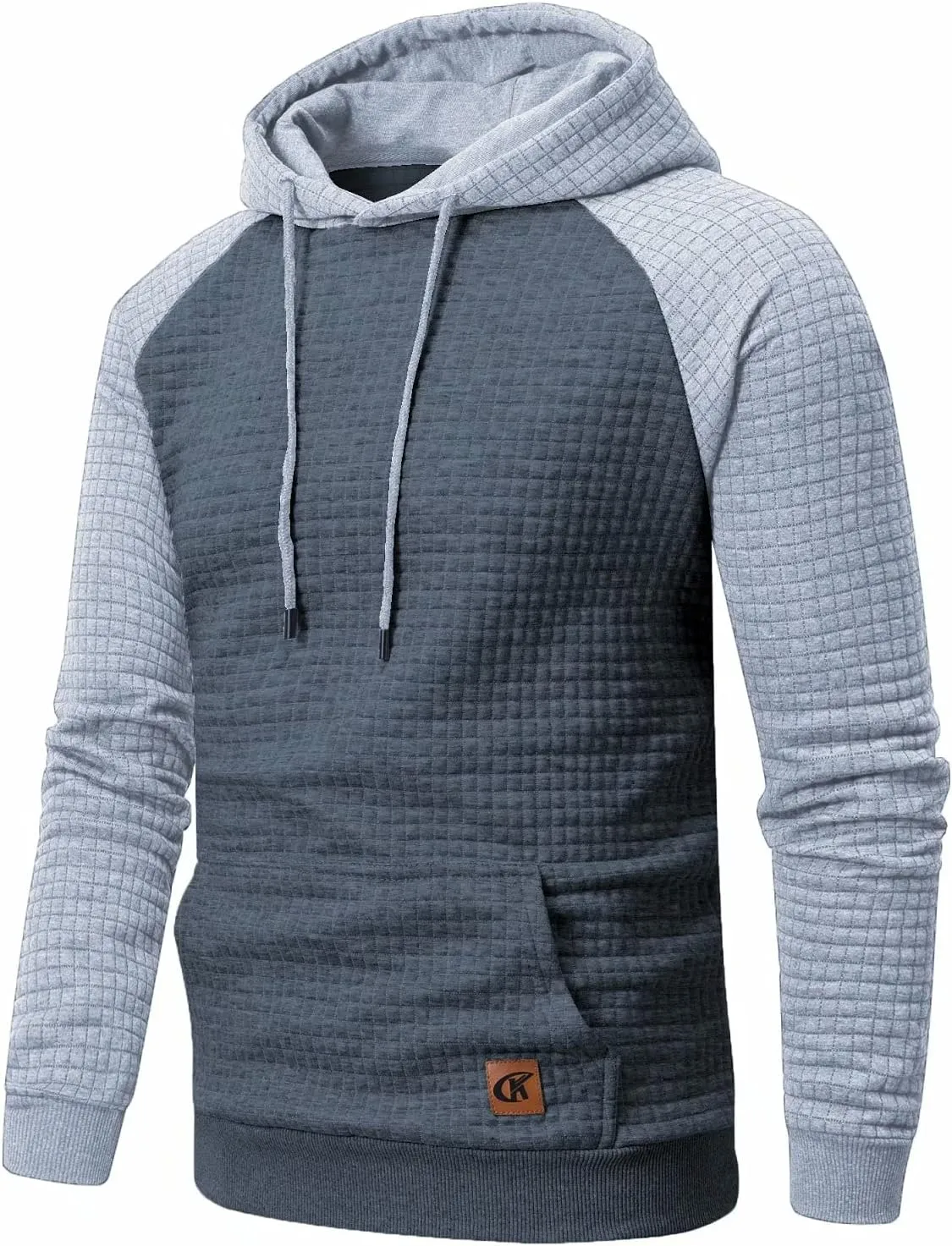 Yundobop Men's Pullover Hoodies Plaid Jacquard Long Sleeve Drawstring Hipster Casual Hooded Sweatshirts with Kanga Pockets