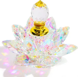YWHL Small Colorful Crystal Vintage Empty Perfume Bottle, Mini Glass Refillable Lotus Perfume Bottles, Handmade Lotus Figurines Decoration Gifts for Women