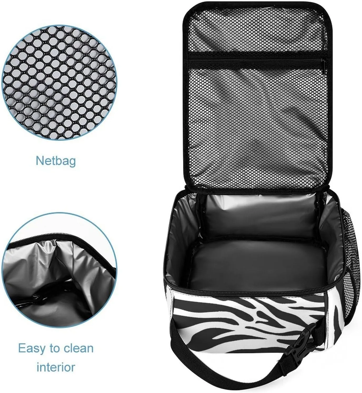 Zebra Backpack with Lunch Box & Pencil Case, 16 Inch Cute Zebras Themed Bookbag, Adjustable Lightweight Large Capacity, Colorful Daily Casual Backpacks Set with Lunch Bag