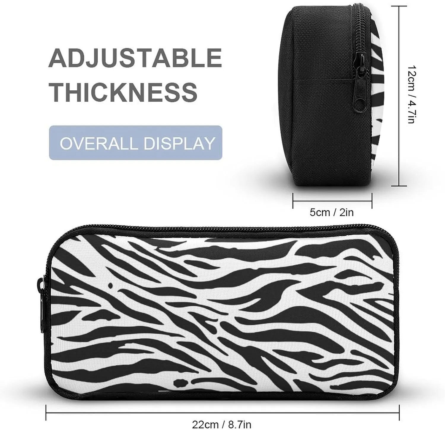 Zebra Backpack with Lunch Box & Pencil Case, 16 Inch Cute Zebras Themed Bookbag, Adjustable Lightweight Large Capacity, Colorful Daily Casual Backpacks Set with Lunch Bag