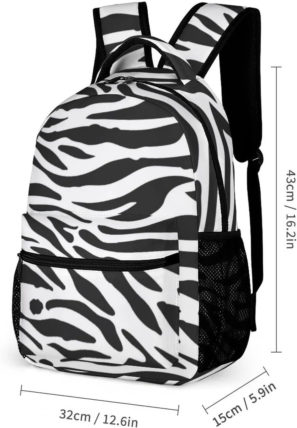 Zebra Backpack with Lunch Box & Pencil Case, 16 Inch Cute Zebras Themed Bookbag, Adjustable Lightweight Large Capacity, Colorful Daily Casual Backpacks Set with Lunch Bag