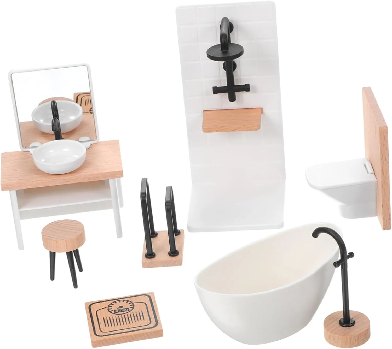 Zerodeko 1Set Miniature Dollhouse Bathroom Set Accessories for Creative Play Includes Toilet Bathtub Sink More for Dollhouse Decoration and Imaginative Fun