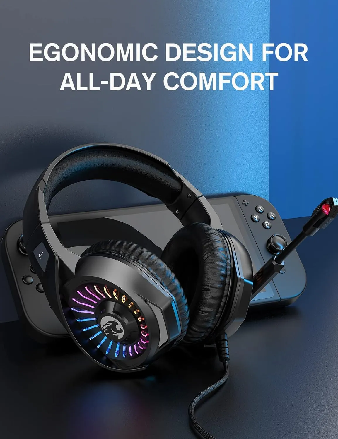 ZIUMIER Gaming Headset with Microphone, Compatible with PS4 PS5 Xbox One PC Laptop, Over-Ear Headphones with LED RGB Light, Noise Canceling Mic, 7.1 Stereo Surround Sound