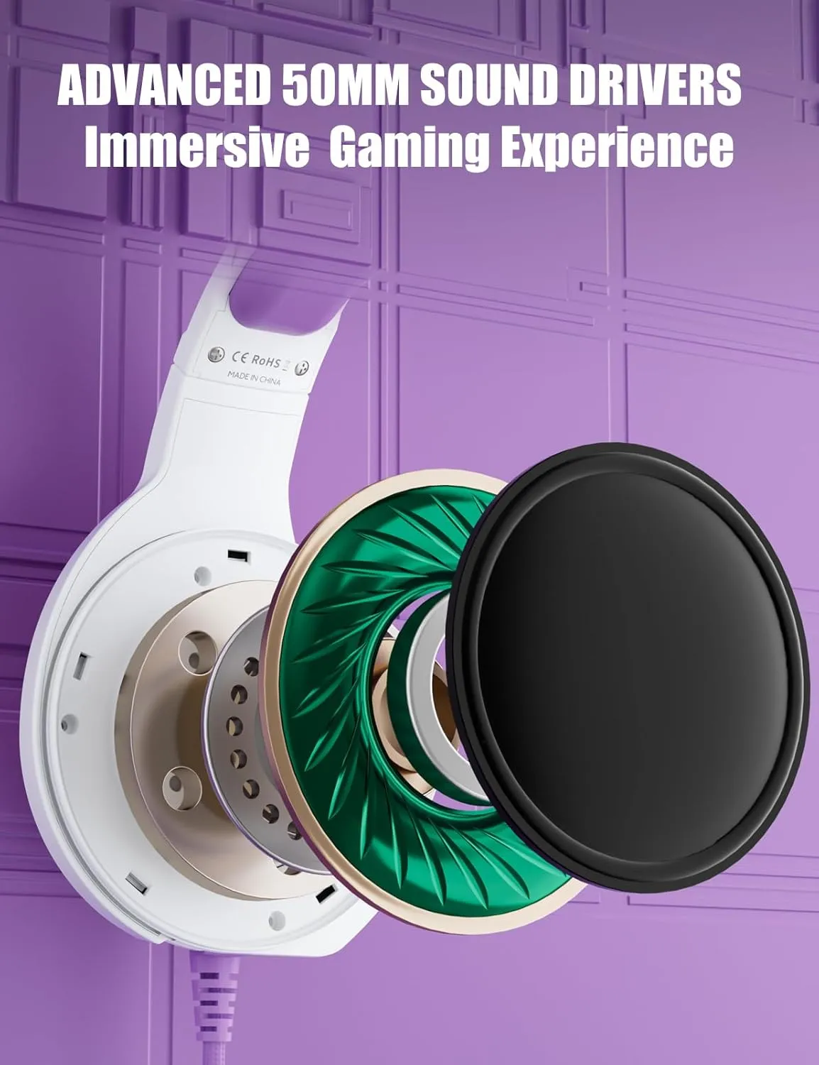 ZIUMIER Purple Gaming Headset with Microphone, Compatible with PS4 PS5 Xbox One PC Laptop, Over-Ear Headphones with LED RGB Light, Noise Canceling Mic, Stereo Surround Sound (Purple)