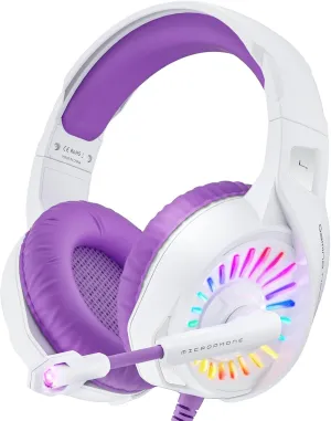 ZIUMIER Purple Gaming Headset with Microphone, Compatible with PS4 PS5 Xbox One PC Laptop, Over-Ear Headphones with LED RGB Light, Noise Canceling Mic, Stereo Surround Sound (Purple)