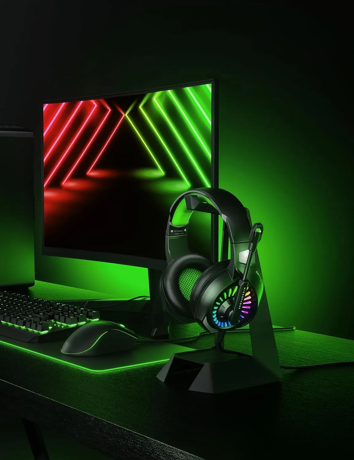 ZIUMIER Z20 Gaming Headset for PS4, PS5, Xbox One, Xbox Series S/X, PC, Switch, Wired Over-Ear Headphones with Noise Isolation Microphone, RGB LED Light, Surround Sound, Green