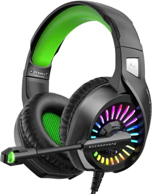 ZIUMIER Z20 Gaming Headset for PS4, PS5, Xbox One, Xbox Series S/X, PC, Switch, Wired Over-Ear Headphones with Noise Isolation Microphone, RGB LED Light, Surround Sound, Green