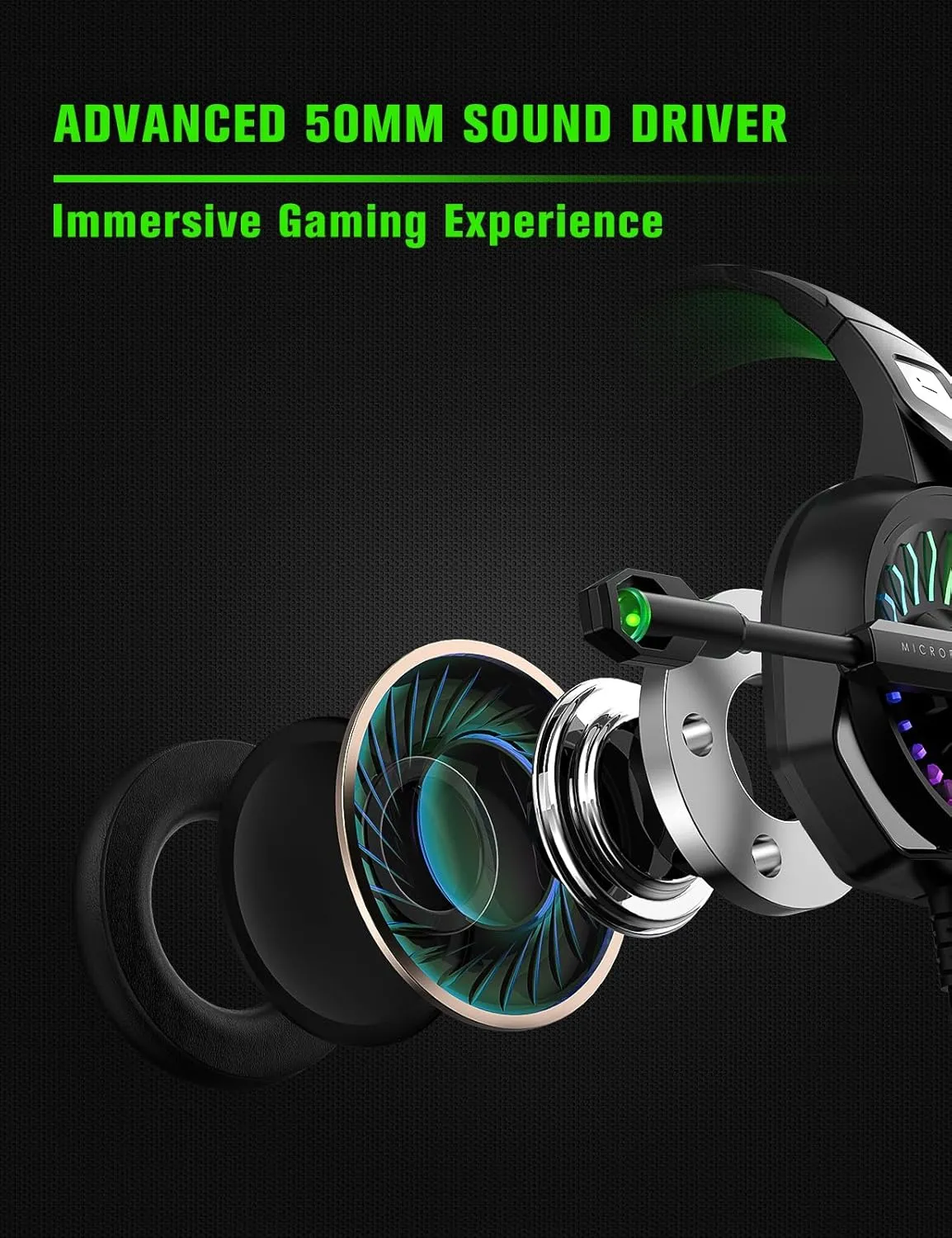 ZIUMIER Z20 Gaming Headset for PS4, PS5, Xbox One, Xbox Series S/X, PC, Switch, Wired Over-Ear Headphones with Noise Isolation Microphone, RGB LED Light, Surround Sound, Green
