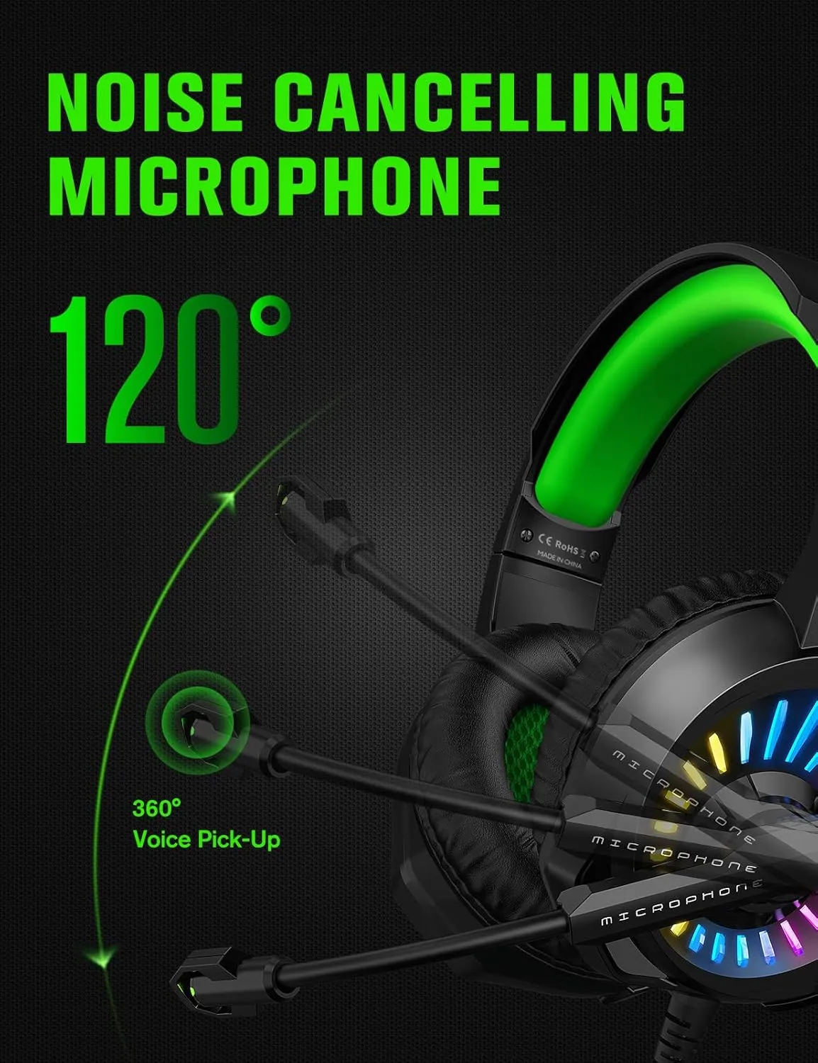 ZIUMIER Z20 Gaming Headset for PS4, PS5, Xbox One, Xbox Series S/X, PC, Switch, Wired Over-Ear Headphones with Noise Isolation Microphone, RGB LED Light, Surround Sound, Green
