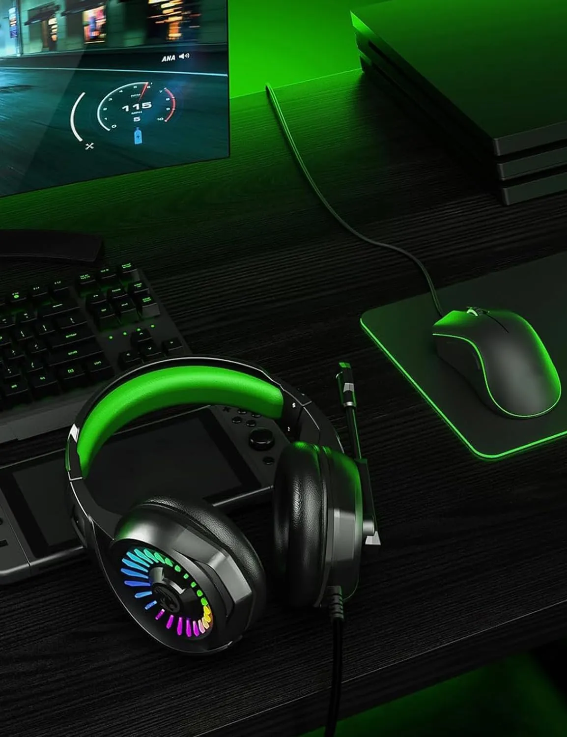 ZIUMIER Z20 Gaming Headset for PS4, PS5, Xbox One, Xbox Series S/X, PC, Switch, Wired Over-Ear Headphones with Noise Isolation Microphone, RGB LED Light, Surround Sound, Green